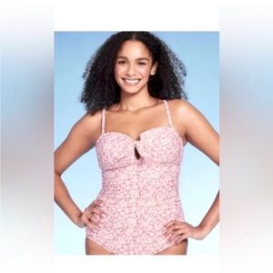 Kona Sol Womens One Piece Swimsuit Pink Floral Bathing Suit Strapless Halter